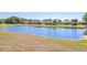 Scenic pond view showcasing the tranquil waters, landscaped surroundings, and neighboring residences at 302 Crystal Downs Ct, Sun City Center, FL 33573