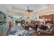 Spacious living room with leather furniture, hardwood floors, and views of the pool and golf course at 6316 Foxbrook Trl, Parrish, FL 34219