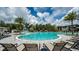 Relaxing pool area featuring a slide, lounge chairs, and tropical landscaping under a beautiful sunny sky at 8505 Snowfall St, Sarasota, FL 34241
