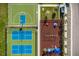 Aerial view featuring a basketball court, tennis courts, and a vibrant playground at 16161 61St E Ln, Parrish, FL 34219