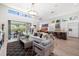 Open-concept living area with modern furnishings, a fireplace, and access to outdoor patio and pool at 1842 Kenilworth St, Sarasota, FL 34231