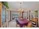 Cozy dining area with a patio view, tile floors, chandelier and seating for four, perfect for intimate dinners at 4053 Lancaster Dr, Sarasota, FL 34241