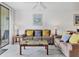 Bright living room with stylish sofas, decorative pillows, and view of outdoor scenery at 4315 45Th W Ave # 103, Bradenton, FL 34210