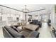 Spacious living room with modern lighting, leather furniture, and an open layout to the kitchen at 437 Chantilly Trl, Bradenton, FL 34212