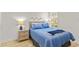 Cozy bedroom features a plush blue comforter and an attractive decorative wall arrangement at 7155 Boca Grove Pl # 102, Lakewood Ranch, FL 34202