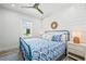 Charming bedroom with blue bedding, white shiplap walls, and ample natural light at 201 Bay N Dr, Bradenton Beach, FL 34217