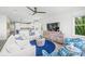 Cozy living room with white furniture, decorative blue accents, and ample natural light at 201 Bay N Dr, Bradenton Beach, FL 34217