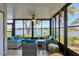 Enclosed lanai with comfortable seating and panoramic views of the lake, perfect for relaxation at 308 Timber Lake Dr, Bradenton, FL 34210