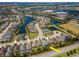Aerial view of a stunning lakeside neighborhood, showcasing pristine landscaping and charming single-Gathering houses at 4529 Golden Gate Cv, Bradenton, FL 34211