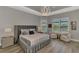 A luxurious bedroom with tray ceiling, a view, and a contemporary design at 5437 Manchini St, Sarasota, FL 34238