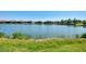Backyard view of a serene pond surrounded by lush landscaping and other residences in a well-maintained community at 5437 Manchini St, Sarasota, FL 34238