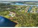 Aerial view of a lakeside estate with a private dock and extensive landscaping, creating an exclusive retreat at 9080 Caloosa Dr, Venice, FL 34293