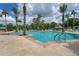 Beautiful community pool with palm trees, umbrellas, and clear blue water at 11702 Anhinga Avenue, Venice, FL 34292