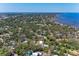 Aerial view of the neighborhood showcases mature trees, lush landscaping, and proximity to the bay at 209 29Th Nw St, Bradenton, FL 34205
