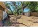 Large backyard featuring mature trees, fencing, storage shed, and lush landscaping at 209 29Th Nw St, Bradenton, FL 34205
