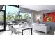 Stylish living and dining area with modern furniture, art, and a view of the outdoor patio at 2170 Robinhood St # A1-302, Sarasota, FL 34231