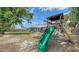 Backyard featuring a playset with a slide, showcasing ample space for outdoor activities and Gathering fun at 2932 Upper Tangelo Dr, Sarasota, FL 34239