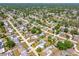 An aerial shot of a neighborhood featuring a house with mature trees and local community streets at 3427 Cambridge Dr, Sarasota, FL 34232