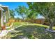 Serene backyard featuring mature trees and garden space with rock border, ideal for gardening and relaxation at 3427 Cambridge Dr, Sarasota, FL 34232