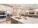 Open kitchen with island, stainless appliances, and view to the living room at 3803 Savanna Palms Ct, Bradenton, FL 34211