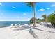 Beautiful beachfront with sugar sand, white chairs, palm trees and gulf views at 388 Aruba Cir # 103, Bradenton, FL 34209