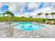 Community pool with blue water, lounge chairs, palm trees, and green space at 5583 Summit Gln, Bradenton, FL 34203
