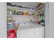 Efficient laundry room with washer, dryer, water heater, and shelving for supplies, conveniently located at 6040 Oak Creek Ln # 1822, Bradenton, FL 34210