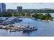 Picturesque marina view with yachts, boats, and city skyline, showcasing a luxurious waterfront lifestyle at 850 S Tamiami Trl # 529, Sarasota, FL 34236