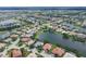 Panoramic aerial view displays the community with various lakes, homes, and lush greenery at 2931 Bravura Lake Dr, Sarasota, FL 34240