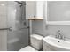Bright bathroom features a glass shower and a modern vanity at 2961 Valencia Rd, Venice, FL 34293