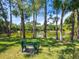 Scenic view of a tranquil lake with mature trees and a peaceful green bench at 4355 Longmeadow # 23, Sarasota, FL 34235