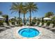 Inviting hot tub surrounded by lounge chairs, palm trees, and shaded umbrellas at 4726 Zeno Ct, Bradenton, FL 34211