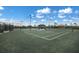 Outdoor tennis courts with modern lighting, black fencing, and landscaping at 4726 Zeno Ct, Bradenton, FL 34211