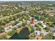 Aerial shot of the home situated in a community with ponds, mature trees, and a golf course nearby at 8146 Shadow Pine Way, Sarasota, FL 34238