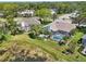 Aerial view featuring homes with screened-in pools surrounded by lush greenery and waterfront views at 8146 Shadow Pine Way, Sarasota, FL 34238