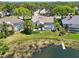 Aerial view featuring a home with a screened pool and lakefront access at 8146 Shadow Pine Way, Sarasota, FL 34238