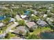 Aerial view showcasing homes with private pools and picturesque water views at 8146 Shadow Pine Way, Sarasota, FL 34238