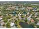 Drone view of a residential area with multiple lakes, well-maintained lawns, and mature trees at 8146 Shadow Pine Way, Sarasota, FL 34238