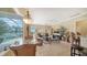 Open-concept living room boasts views of screened in pool and seating area at 11215 Rivers Bluff Cir, Lakewood Ranch, FL 34202
