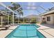 Beautiful screened-in pool with lounge chairs, spa, and lush greenery in a private backyard at 3816 Little Country Rd, Parrish, FL 34219