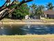 Picturesque backyard lake view featuring a fountain and lush landscaping in a peaceful setting at 4721 Turnberry Cir, North Port, FL 34288