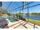 Relaxing screened pool area with stunning lake views and ample space for outdoor seating at 4918 Avon Ln, Sarasota, FL 34238