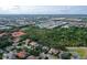 A high angle view shows a treelined backyard with a mature greenbelt at 5355 Anthony Ln, Sarasota, FL 34233