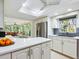Modern kitchen with white cabinets, stainless steel appliances, quartz countertops, and an island at 5432 Cape Leyte Dr, Sarasota, FL 34242