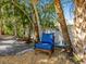 Tranquil outdoor nook features a cushioned chair and table amidst lush, tropical landscaping at 5432 Cape Leyte Dr, Sarasota, FL 34242