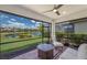 Enjoy pond views from your brick-floored covered lanai with white outdoor seating at 6713 Chester Trl, Bradenton, FL 34202