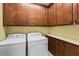 Functional laundry room features front loading washer and dryer, and plenty of cabinet space at 6713 Chester Trl, Bradenton, FL 34202