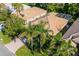 Aerial view of the home showcasing the tile roof, lanai, and mature landscaping at 9120 Willow Brook Dr, Sarasota, FL 34238