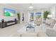 Stylish living room with a fireplace, flat screen TV and sliding glass doors to the patio at 17578 Holly Well Ave, Wimauma, FL 33598