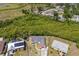 Aerial view of a single Gathering home in a suburban neighborhood with mature trees and sunny skies at 1821 16Th E Ave, Bradenton, FL 34208